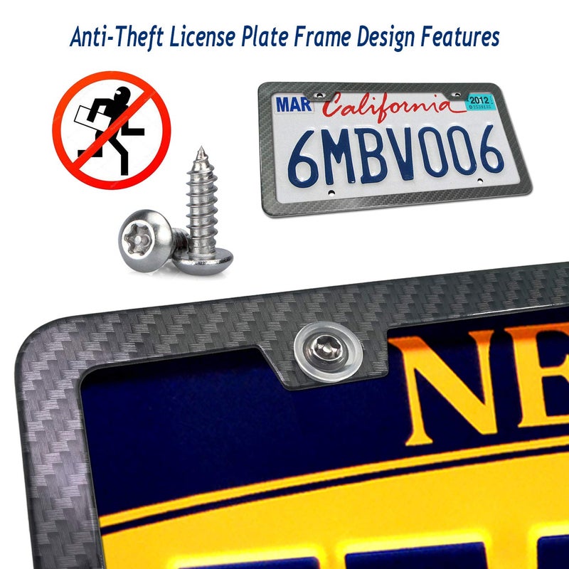 Aootf License Plate Frames Anti Theft- Tamper Proof Carbon Fiber Patterns Car Tag Holder, Heavy Duty Black Aluminum Bracket, Mount Hardware Kit- Stainless Steel Self-Tapping Screws Caps - Image 2